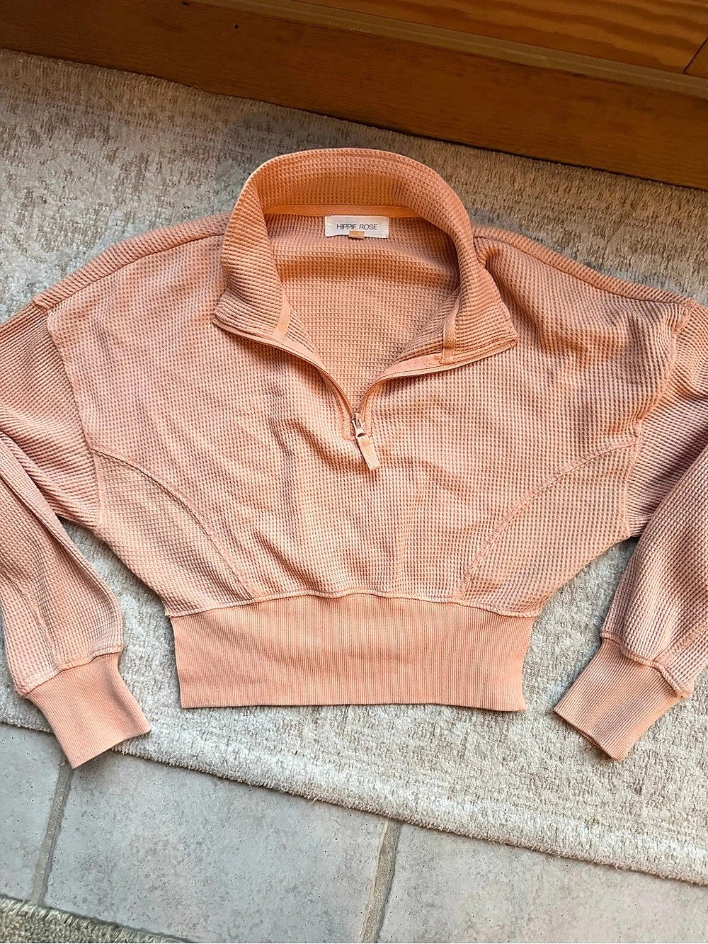 Hippie Rose Pink Half-Zip Cropped Pullover XS